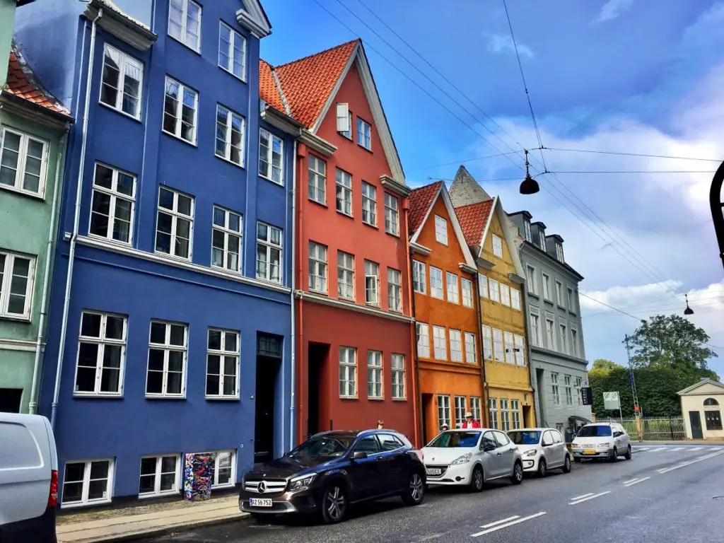 Colourful street in Copenhagen Denmark