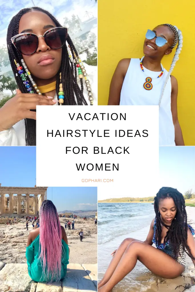 vacation hairstyles for black women Pinterest graphic