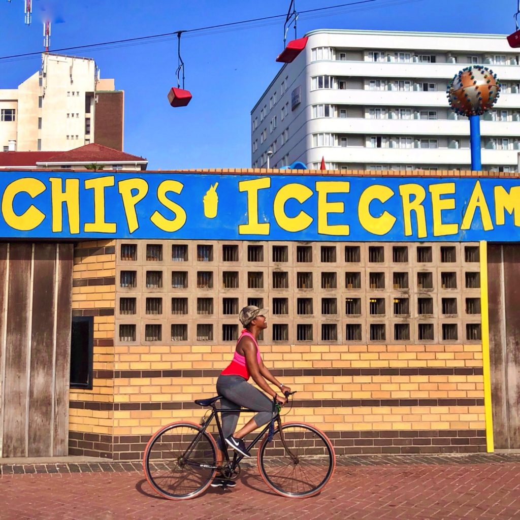 Gophari cycling the Golden Mile in Durban