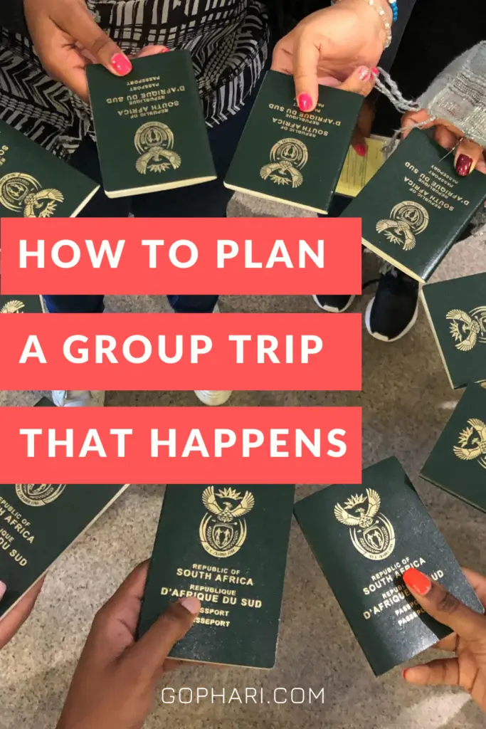 Plan a group trip that happens Pinterest graphic